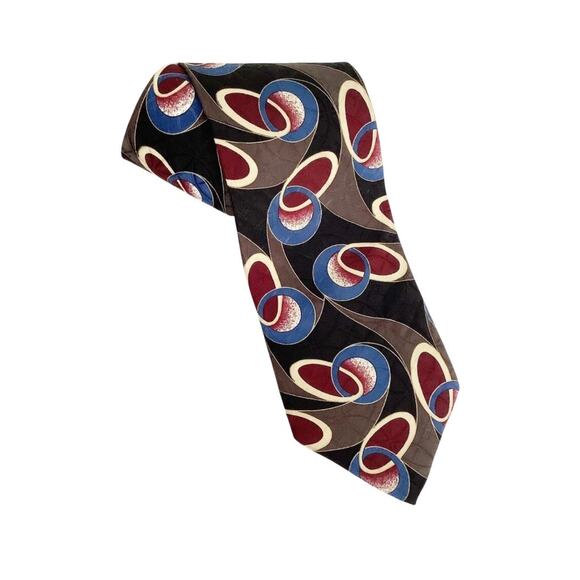 Oleg Cassini Retro Print 100% Silk Tie - Picture 1 of 3